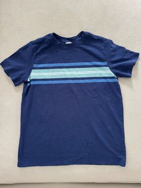 Hanna Andersson Navy Short Sleeve Tee with Blue & Mint Stripes